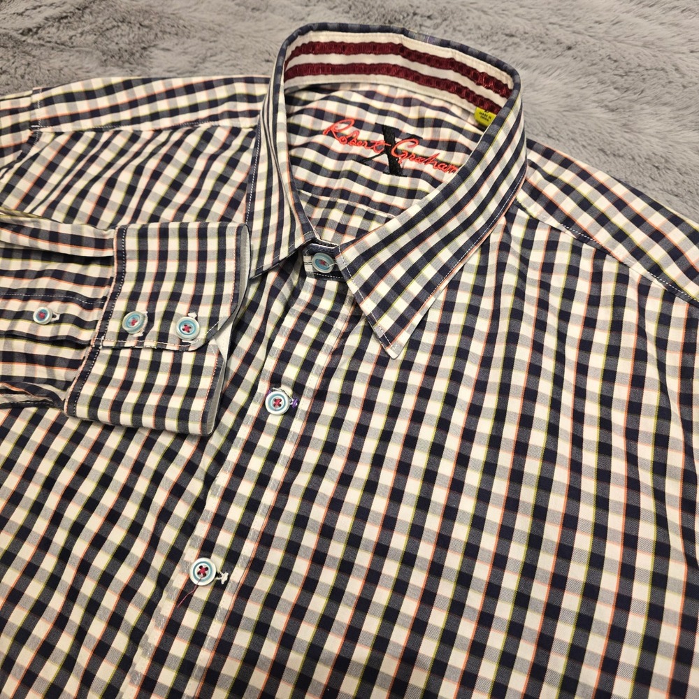 Robert Graham Mens Tailored Fit Gingham Plaid Button Down Shirt Large MultiColor